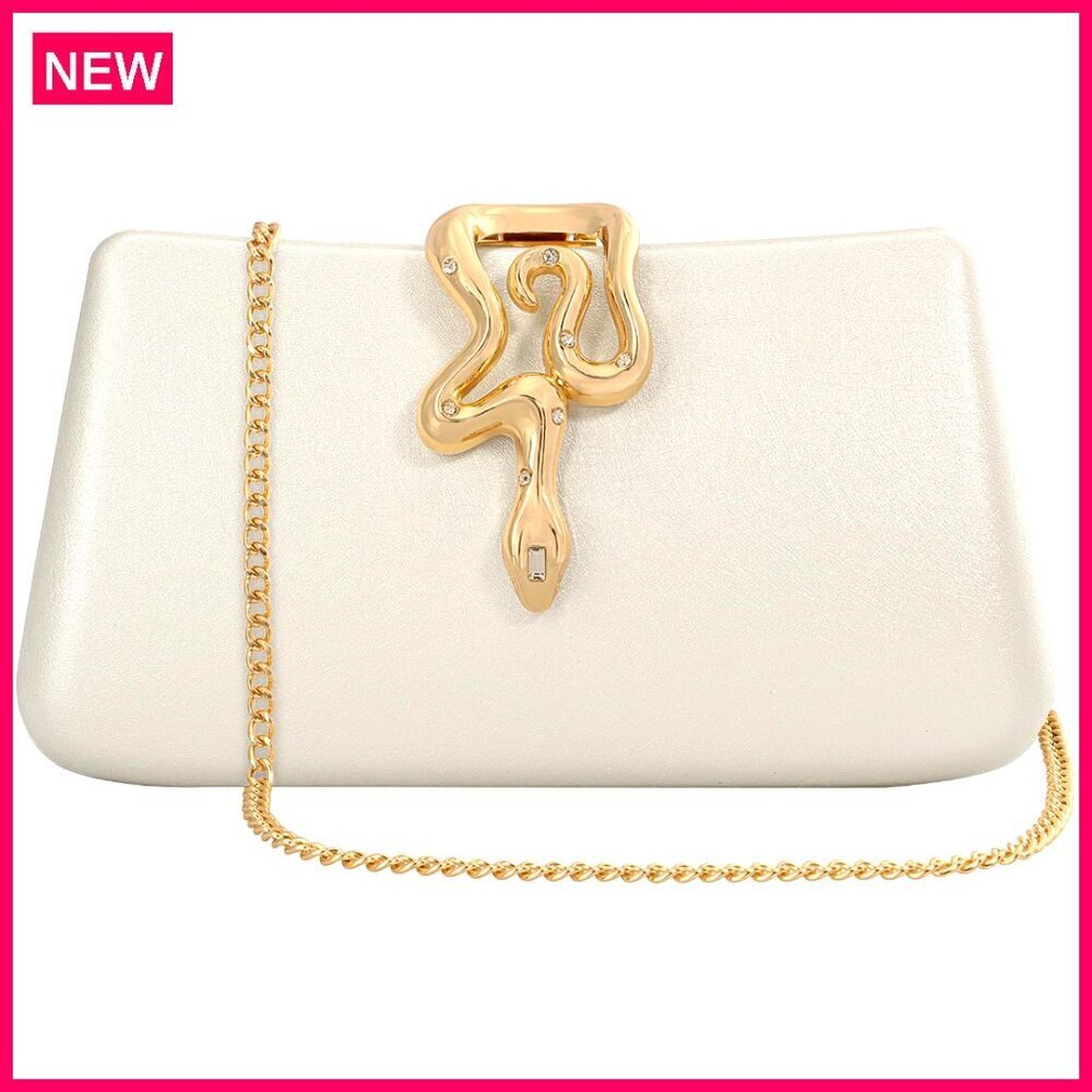 Formal Evening Clutch with Detachable Strap, Snake Clasp, Synthetic Leather - Picture 1 of 8